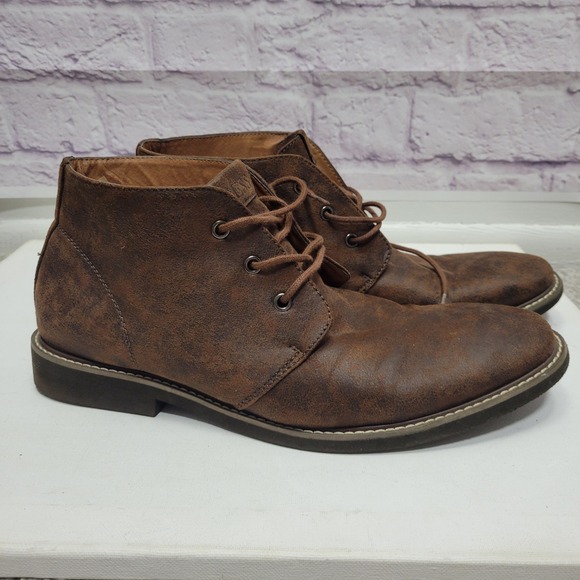 Guess Mens Brown Joey Chukka Ankle Boot Size US12 Faux Sueded Leather Lace Up - Picture 1 of 7